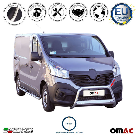 Bară de protecție/buton față pentru Renault Trafic 2014-2019, ø63mm, oțel, argintiu