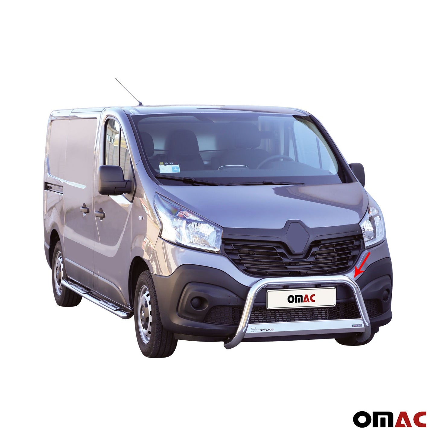 Bară de protecție/buton față pentru Renault Trafic 2014-2019, ø63mm, oțel, argintiu