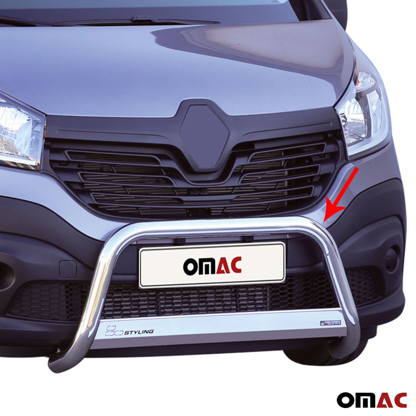 Bară de protecție/buton față pentru Renault Trafic 2014-2019, ø63mm, oțel, argintiu
