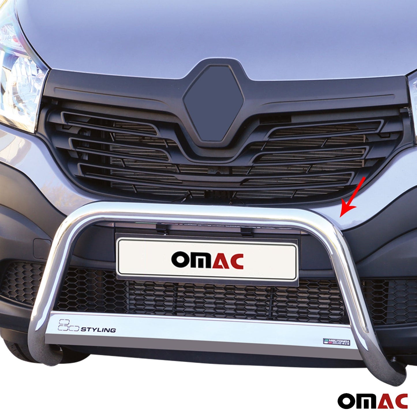 Bară de protecție/buton față pentru Renault Trafic 2014-2019, ø63mm, oțel, argintiu