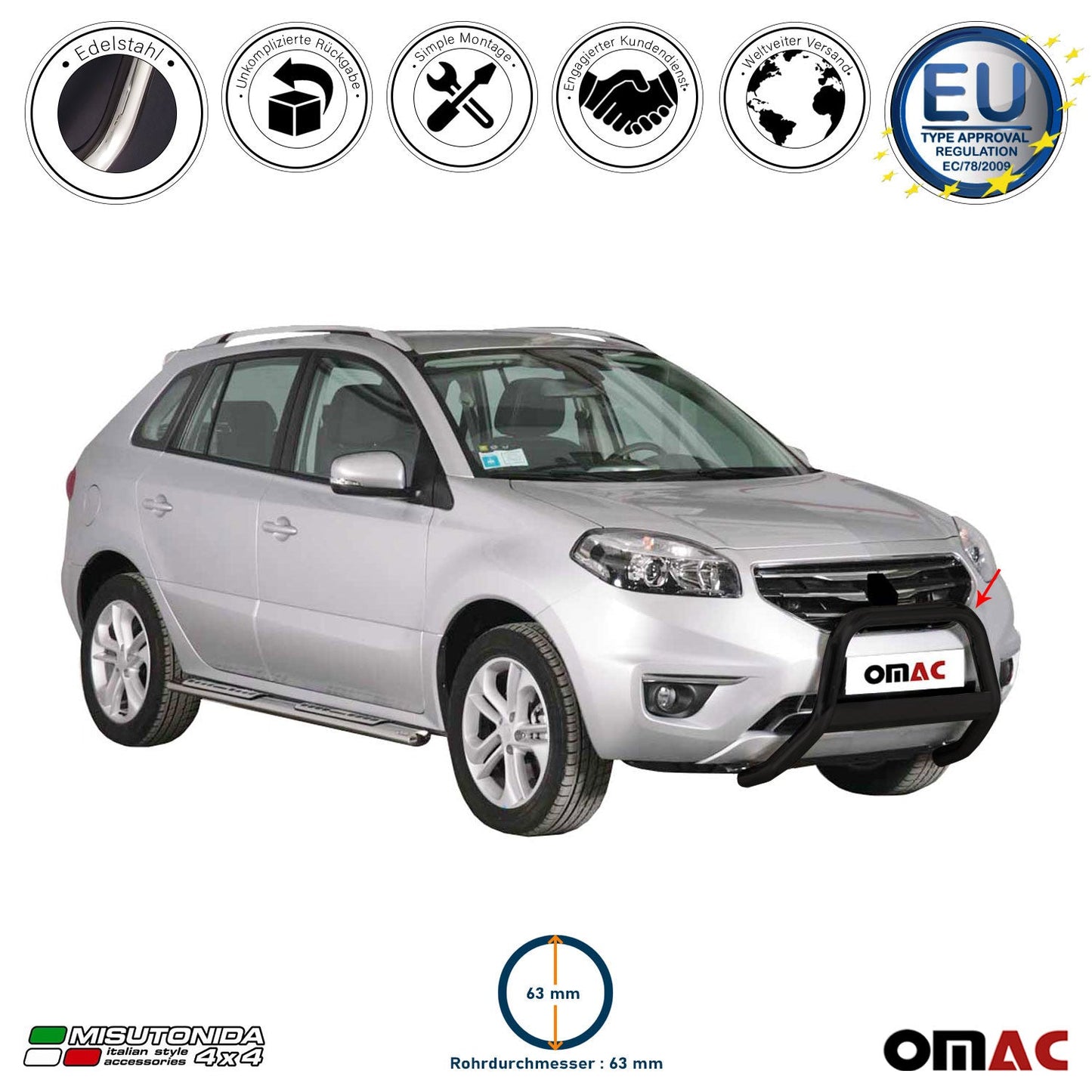 Frontbügel Frontschutzbügel für Renault Koleos 2011-2013 ø63mm Stahl Schwarz