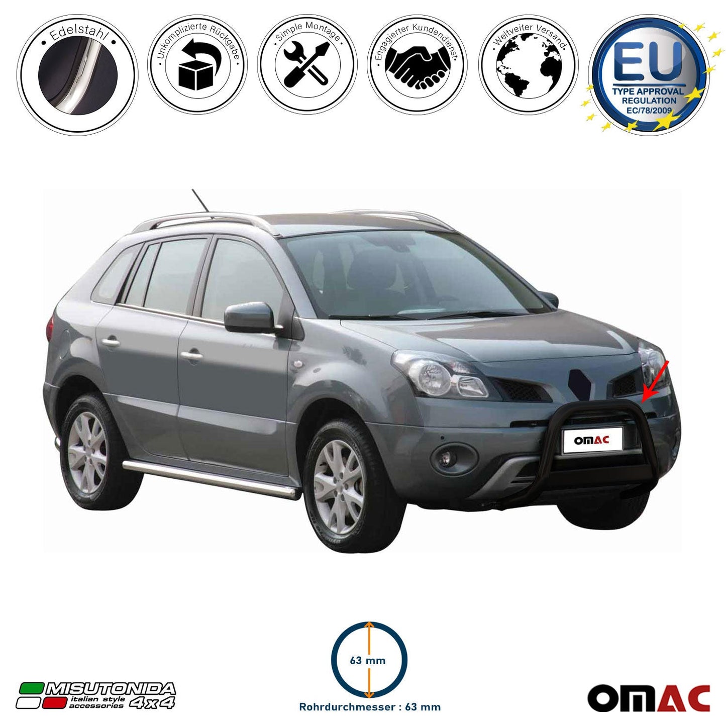 Frontbügel Frontschutzbügel für Renault Koleos 2008-2011 ø63mm Stahl Schwarz