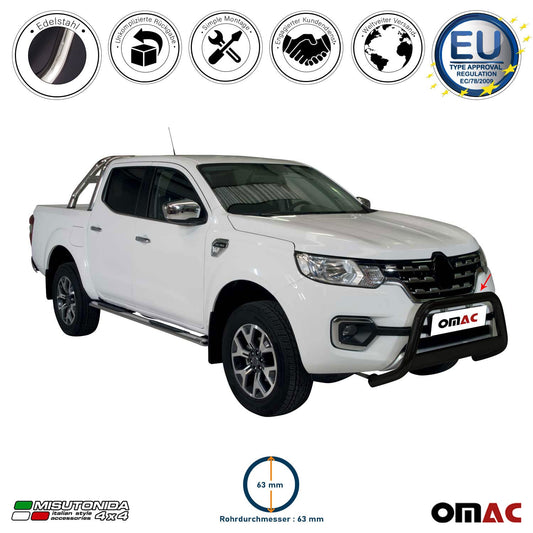 Bară de protecție/buton față pentru Renault Alaskan 2017-2021 ø63 Oțel inoxidabil negru