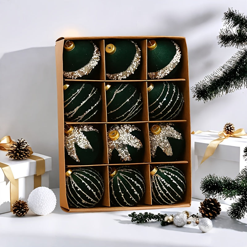 DecorLine Kugeln Flockiert - 12 Stück Groß Kunststoff