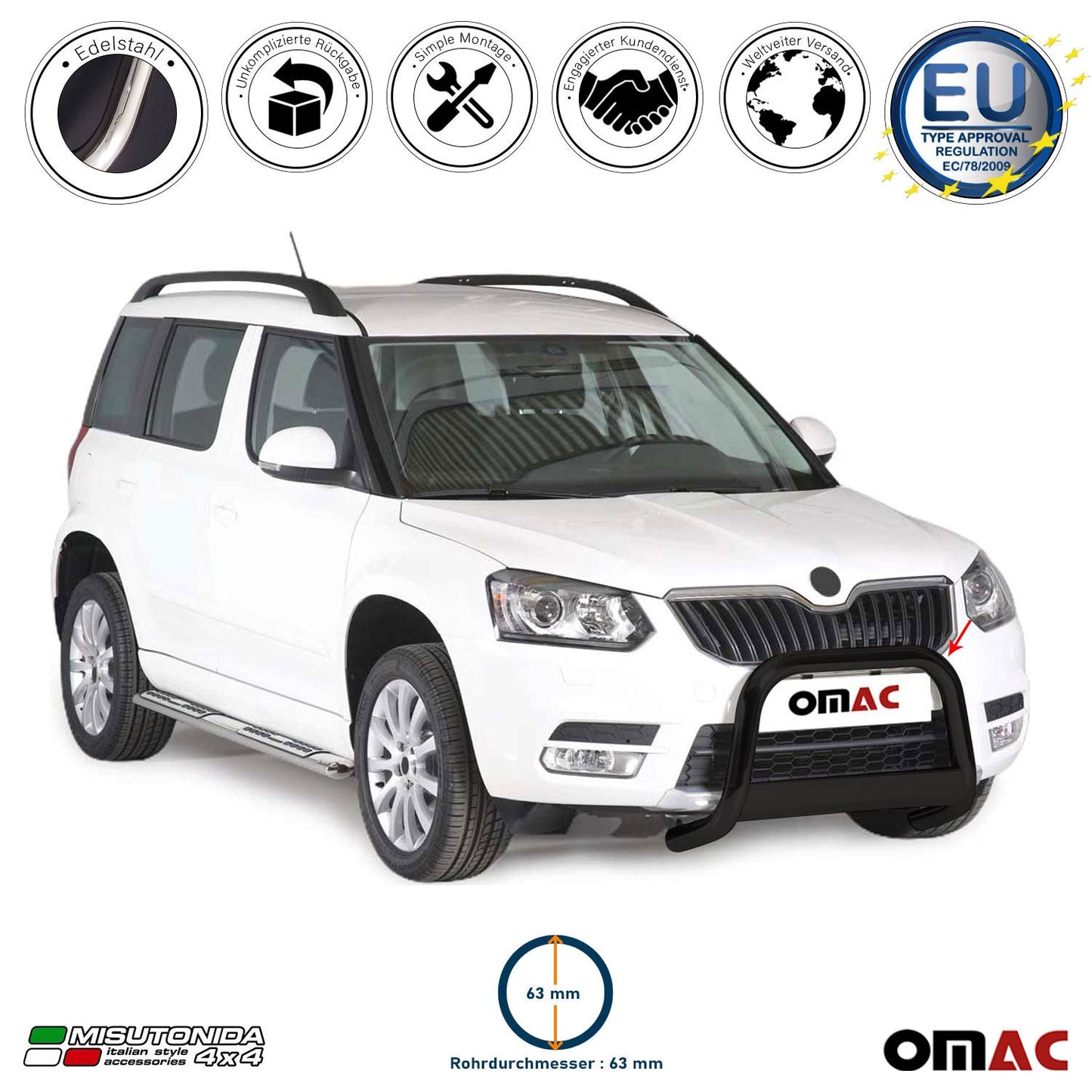 Frontbügel Frontschutzbügel für Skoda Yeti 2014-2017 ø63mm Stahl Schwarz Schutz