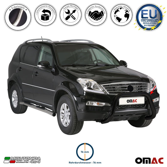 Frontbügel Frontschutzbügel für Ssangyong Rexton W 2013-2017 ø76mm Stahl Schwarz