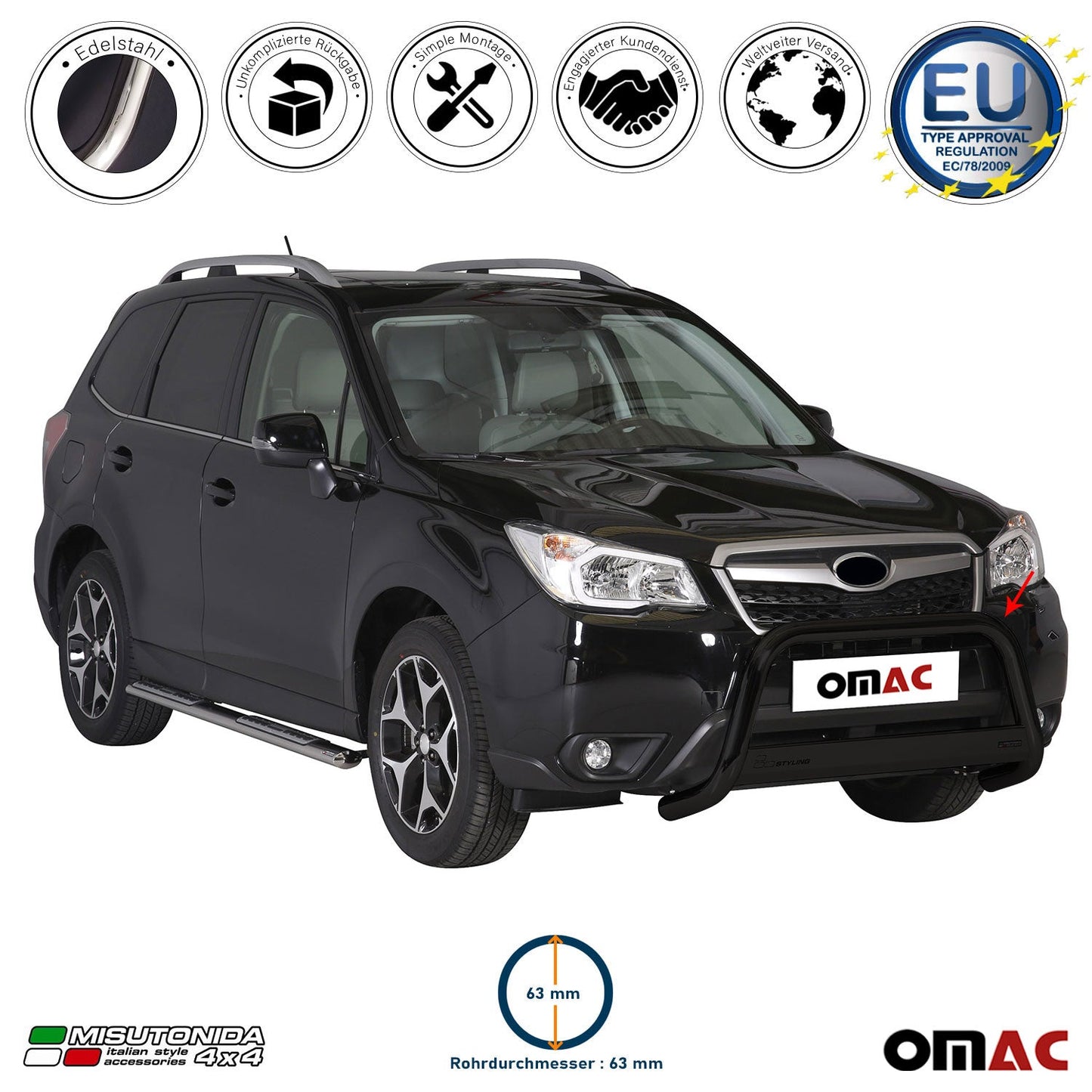 Frontbügel Frontschutzbügel für Subaru Forester 2013-2015 ø63mm Stahl Schwarz