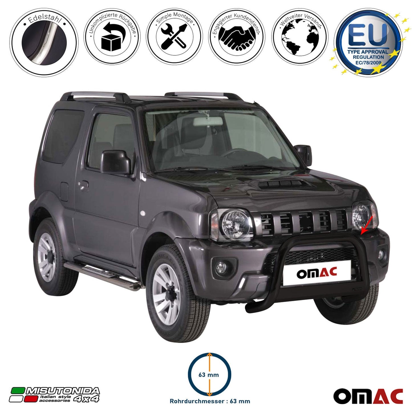 Frontbügel Frontschutzbügel für Suzuki Jimny 2012-2017 ø63mm Stahl Schwarz