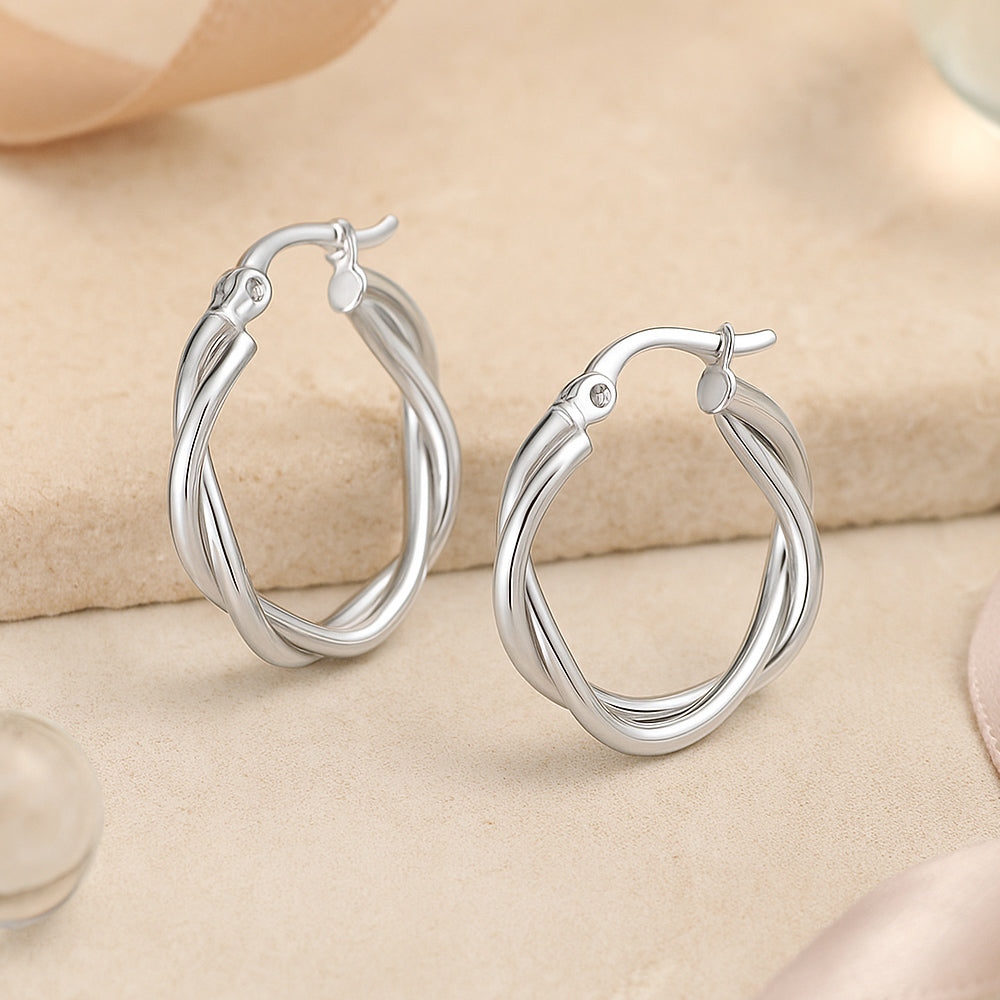 Cercei din argint 925, cercei rotunzi răsuciți, diferite mărimi