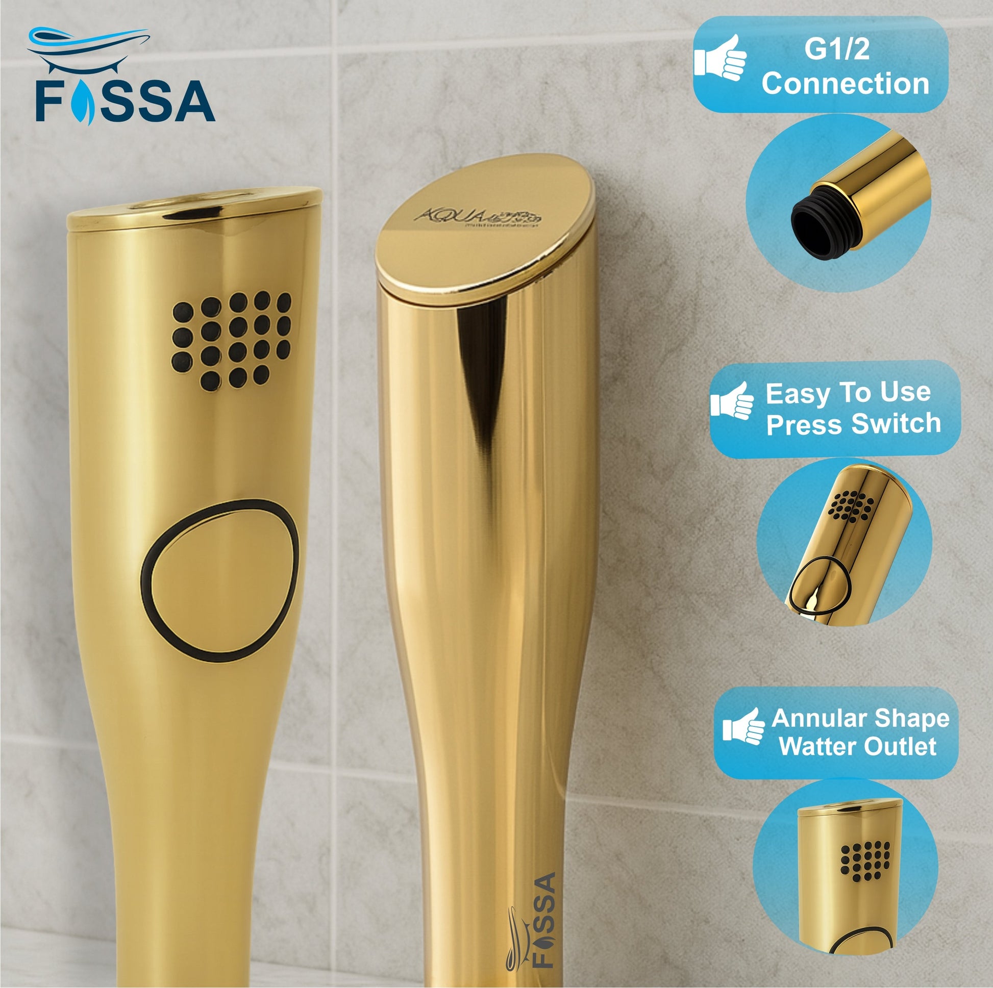 Fossa Italian Collection Heath Faucet Handheld Bidet Sprayer for Bathroom | Cloth Diaper Sprayer for Toilet | Health Faucet with 1 Mtr Hose Pipe, Hook | Chrome Finish (AQUAelite Gold)-2