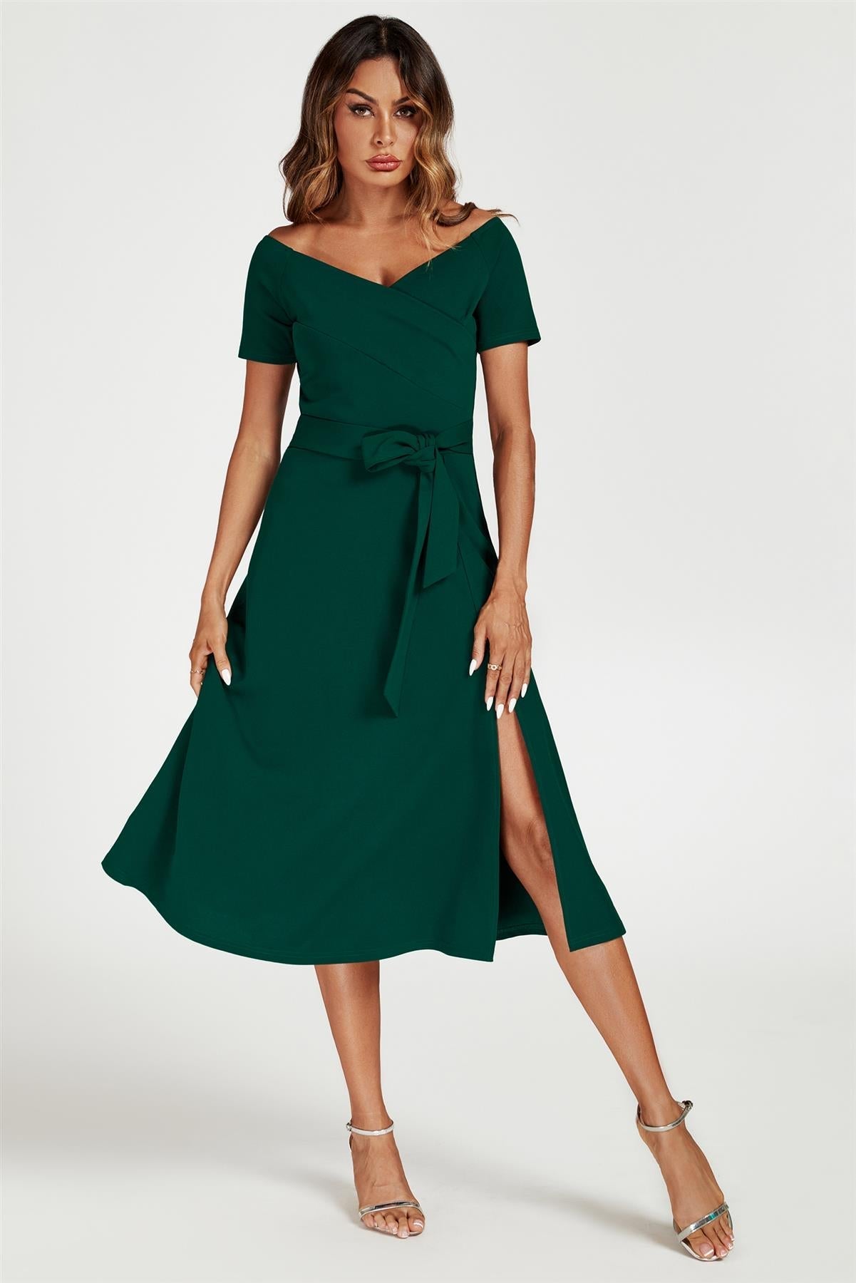 Rochie midi Bardot verde