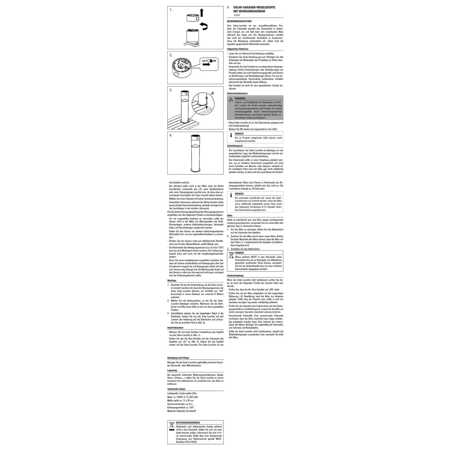 LuminaGuard Solarlicht Bewegungsmelder - 500mAh 100lm 50x12cm