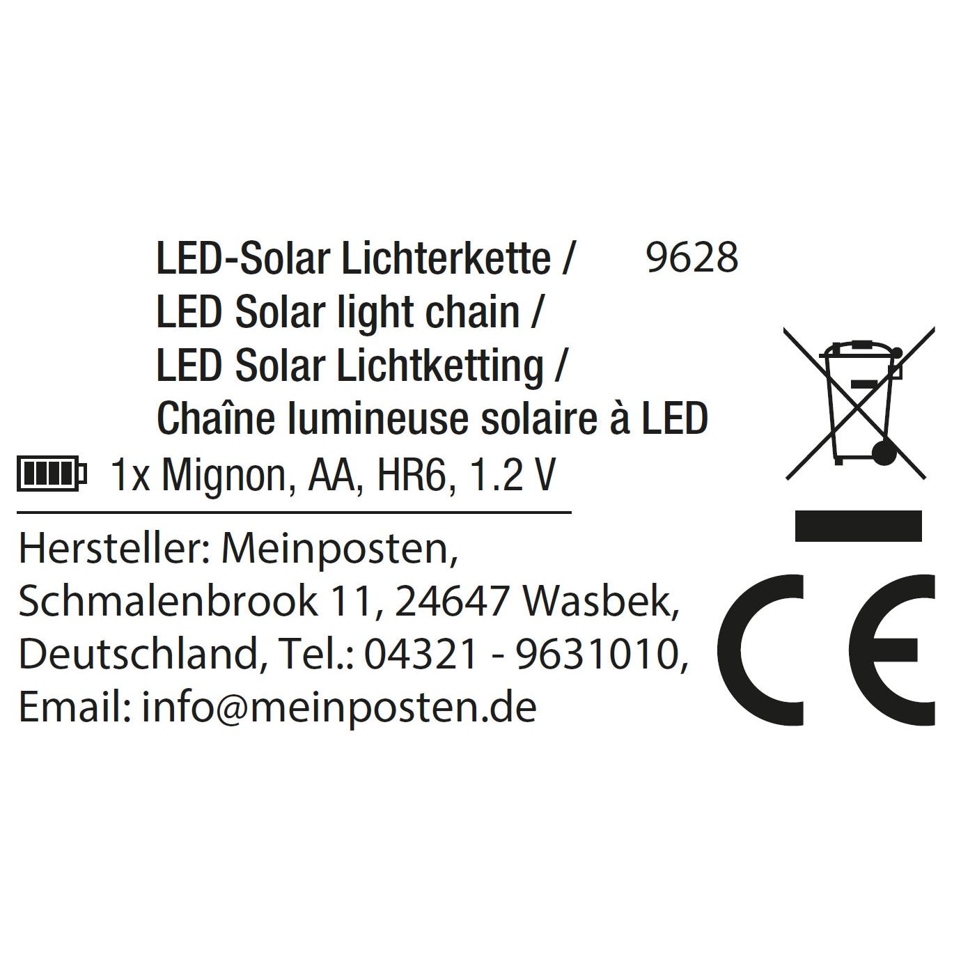 LumiLicht Lichterkette Solarbetriebene - Länge 380 cm, Lampions Ø7 cm