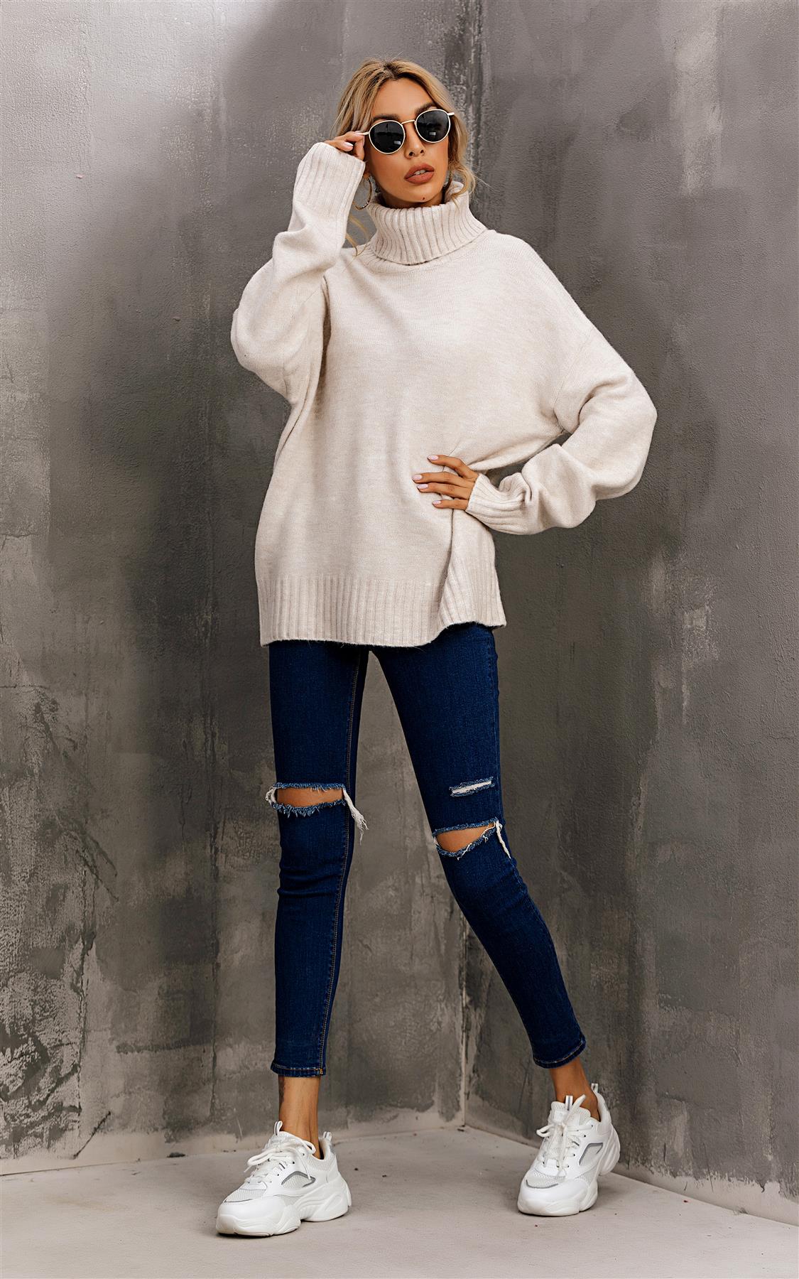 Jumper Top With High Neck In Cream