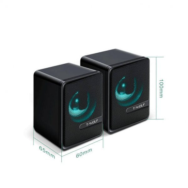 Lautsprecher Stereo Subwoofer Audio 3.5 mm AUX Klinke mit RGB LED in Schwarz