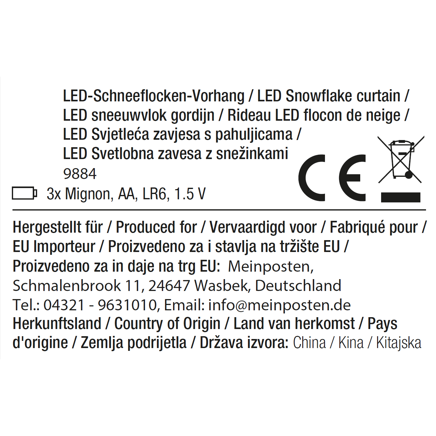 LuminaLicht Schneeflocken LED Lichterkette Timer - 60 LEDs, 210 cm