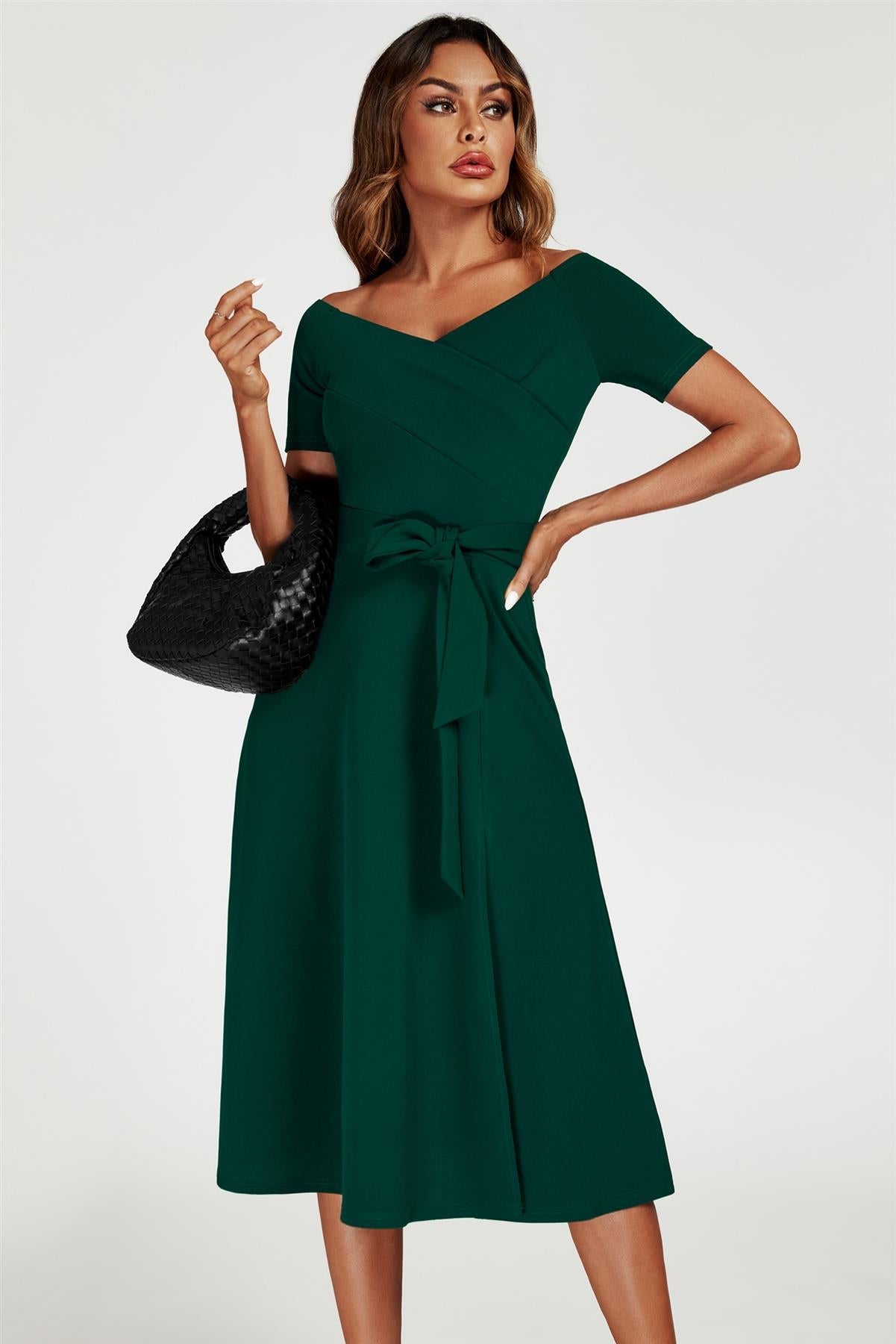 Rochie midi Bardot verde