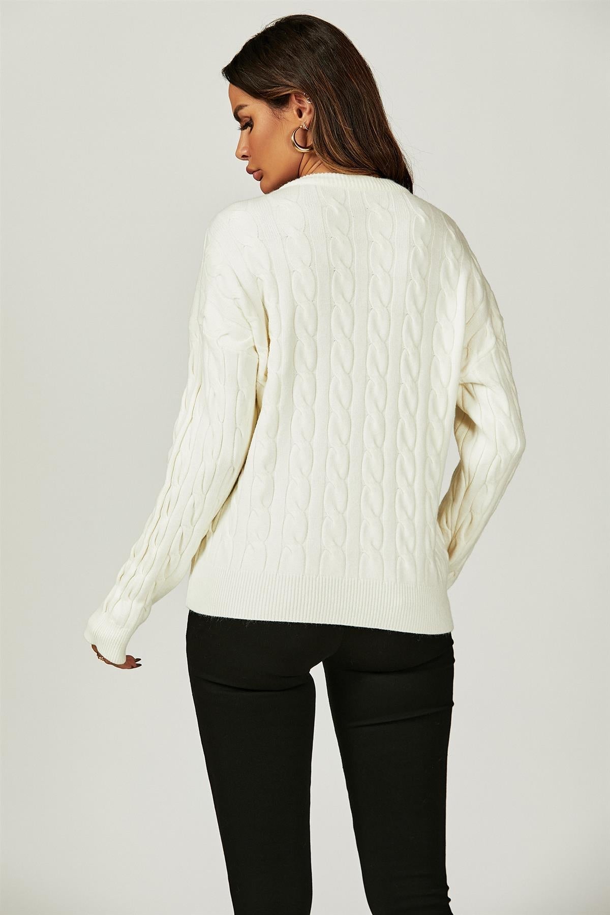 Heart Embroidery Jumper Top In Cream