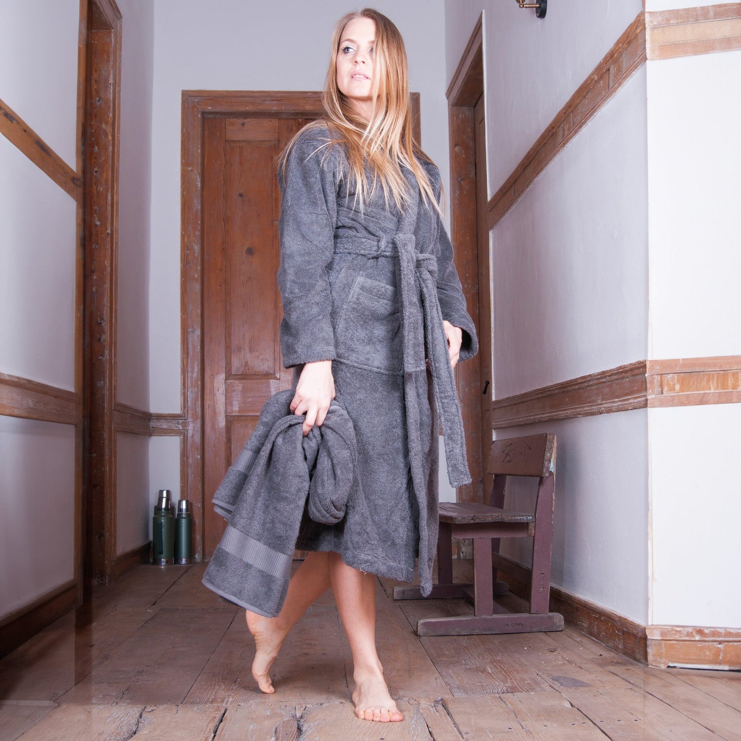 100% Organic Cotton Unisex Bathrobe - Dark Grey