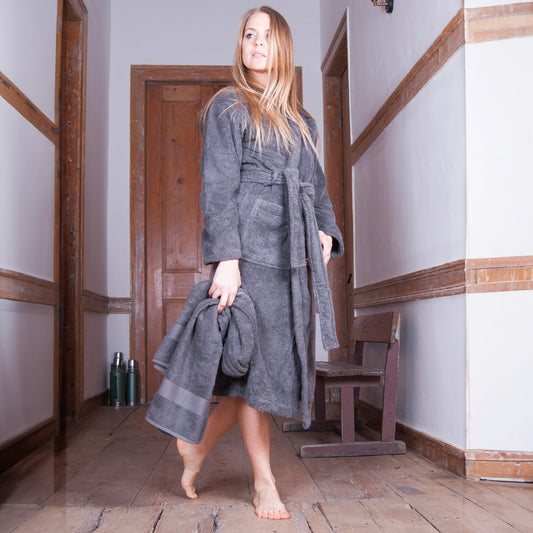 100% Organic Cotton Unisex Bathrobe - Dark Grey