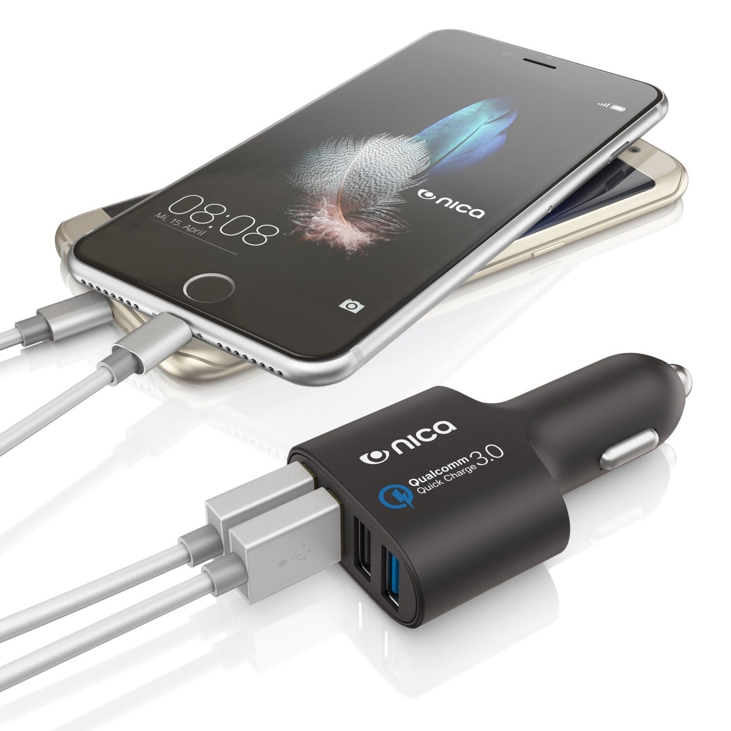 4-Port USB Quick Charge 3.0 Auto Ladegerät von NALIA Kfz Ladeadapter Schnelllader