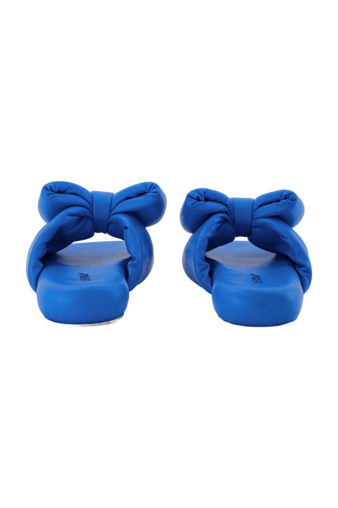 Bow Padded Slides - Off White - Blue - Leather