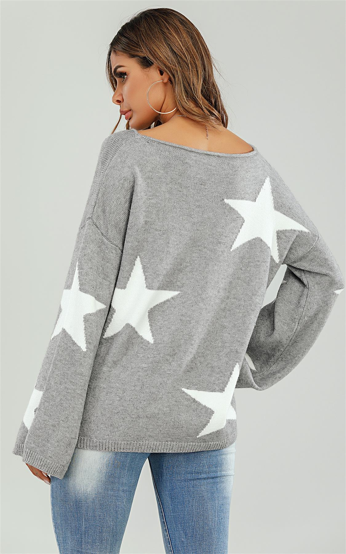 Wide Sleeve Oversized Grey Jumper With White Star