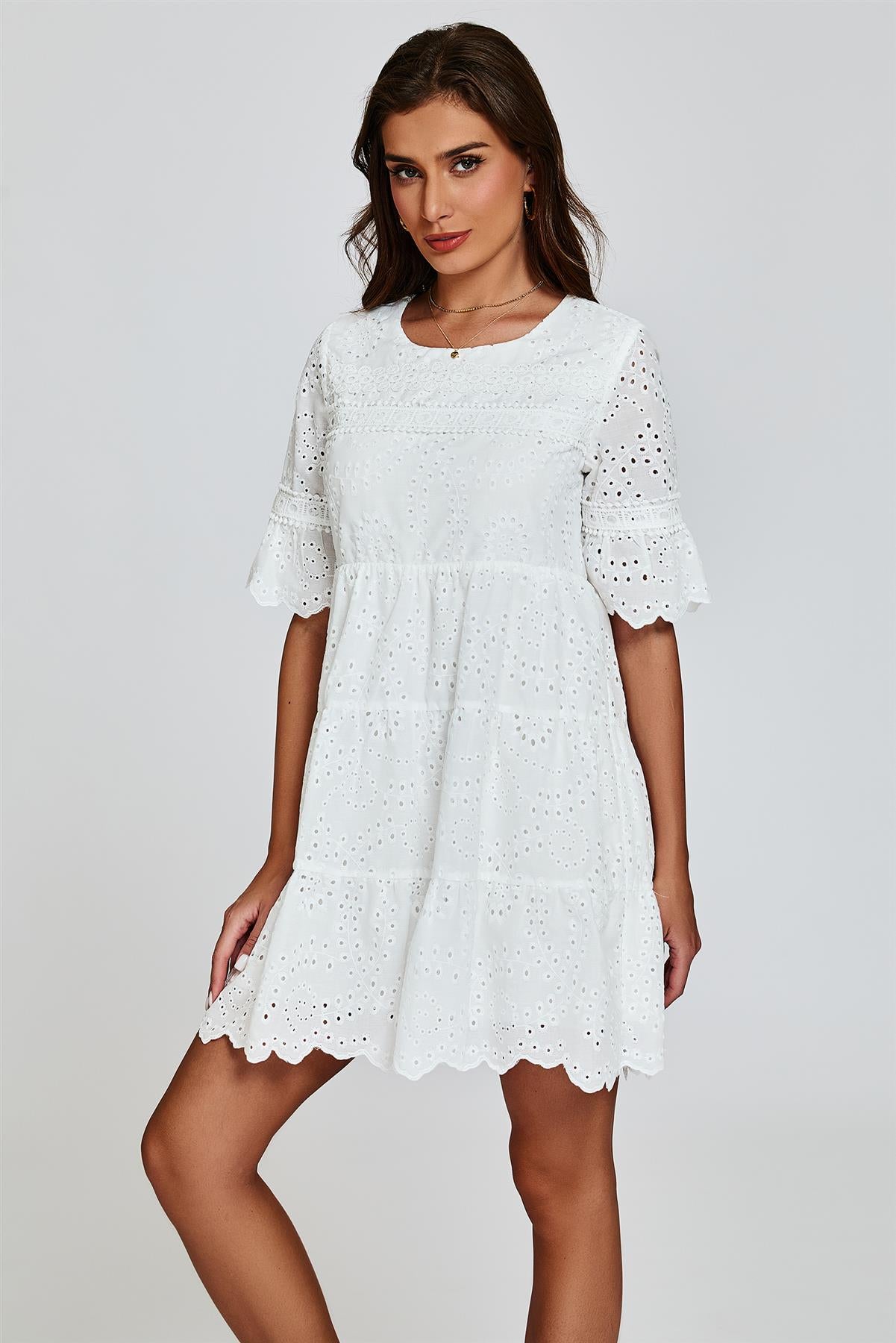 Lace Mini Dress In White