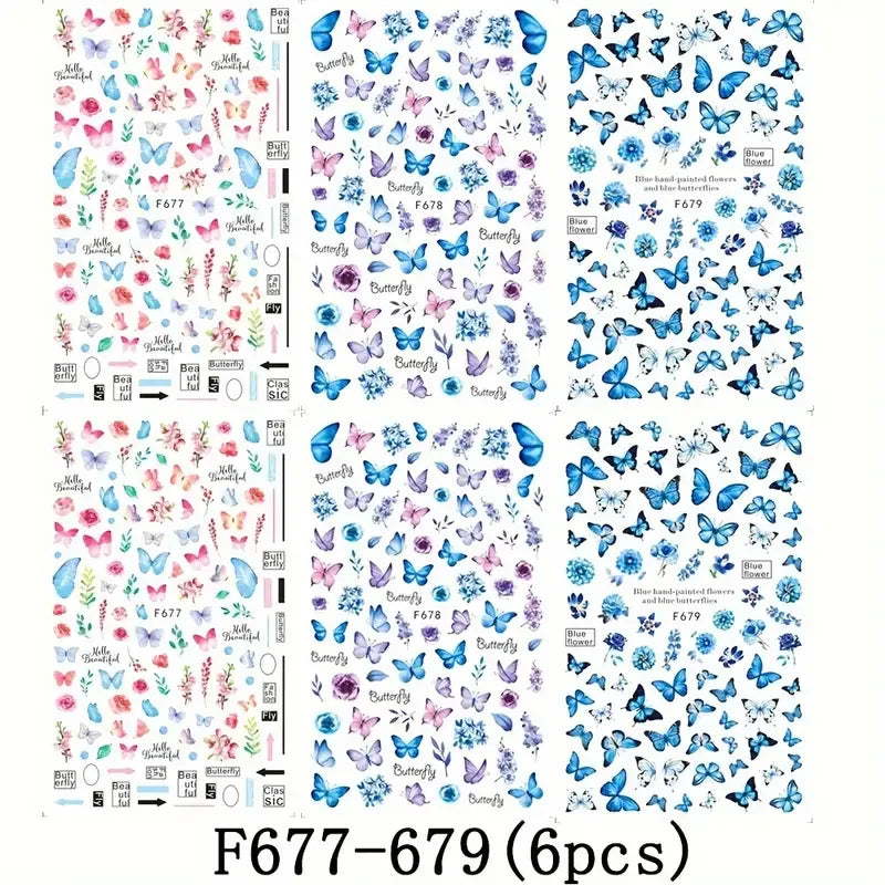 NailArt Schmetterling Sticker Selbstklebend - 6 Stück 3D