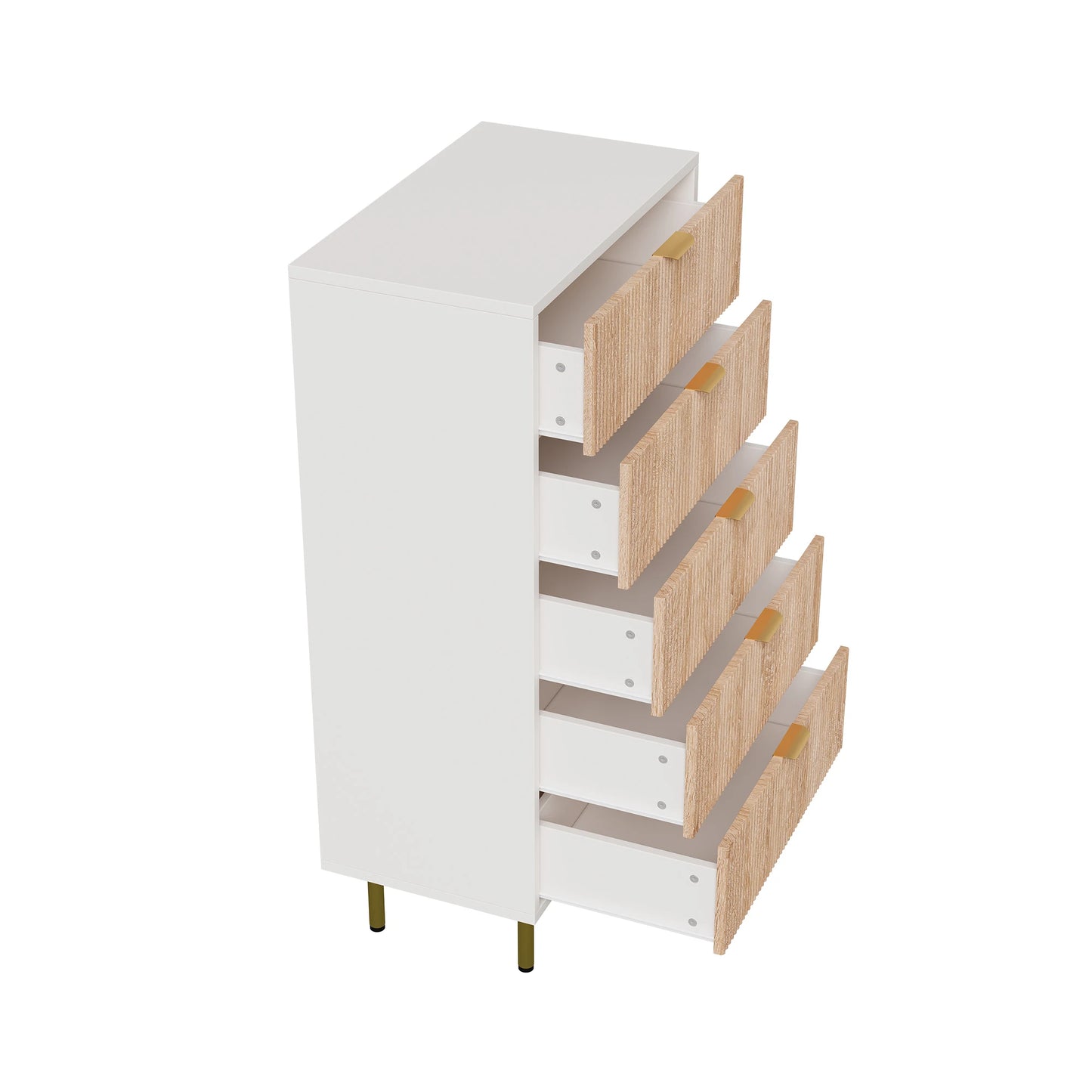 Anajqaqia Nachttisch Massivholz 5 Schubladen Goldene Beine