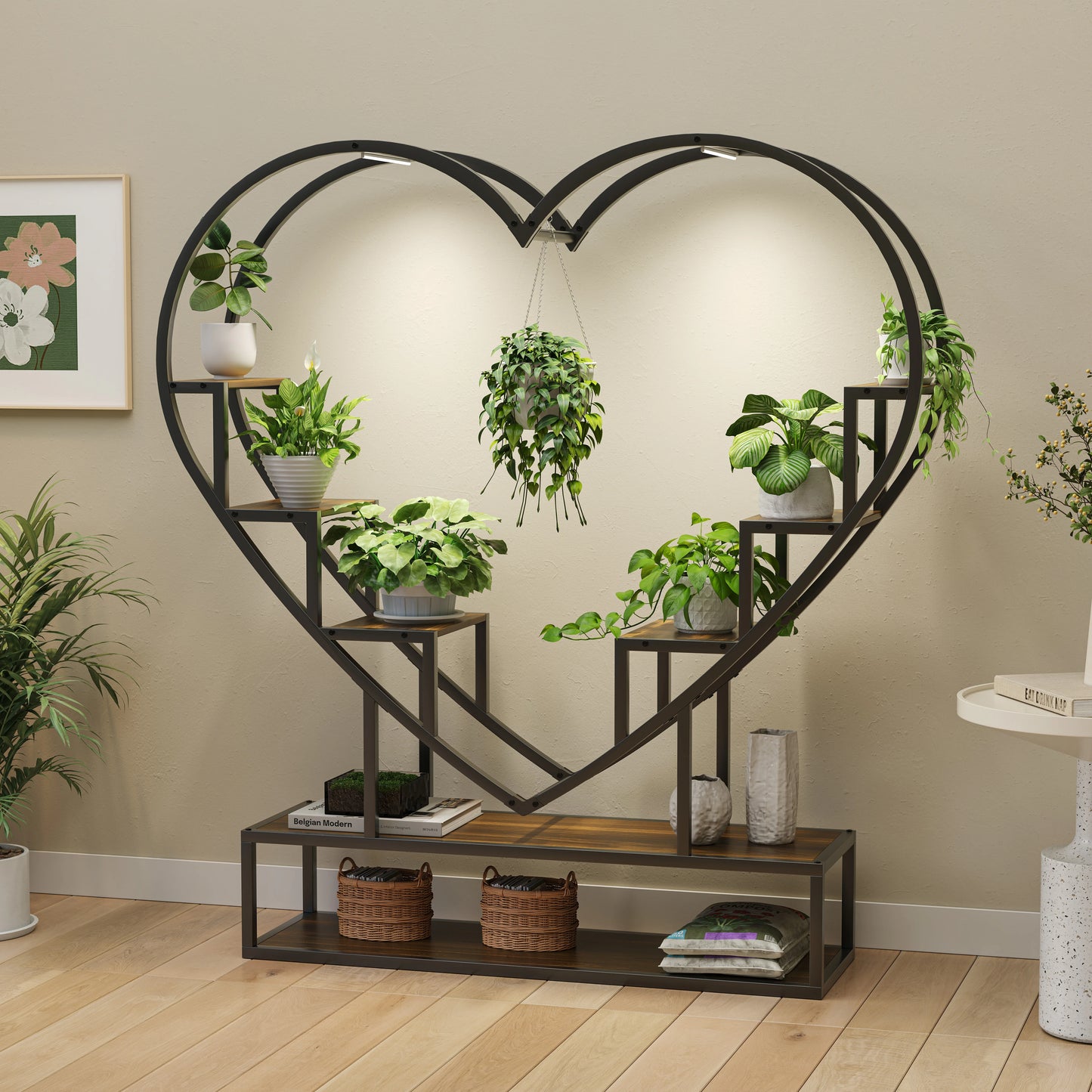 WoodenAura Pflanzenständer 9 Ebenen 138 cm Metallrahmen Holzregal