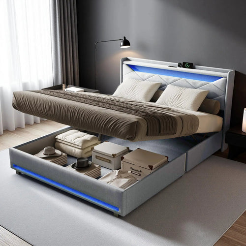 Polsterbett 140x200 Mit Bettkasten Und LED Beleuchtung