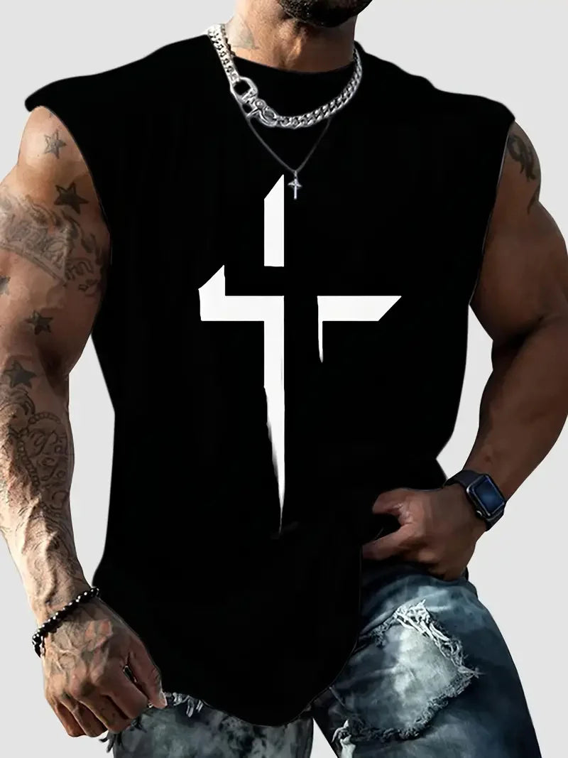 Men summer sleeveless vest – breathable letter print tank top