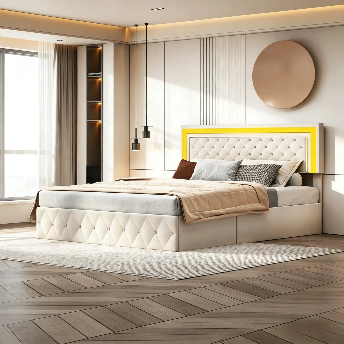 Boxspringbett Mit Hydraulischem Stauraum Und LED Beleuchtung Samtbezug