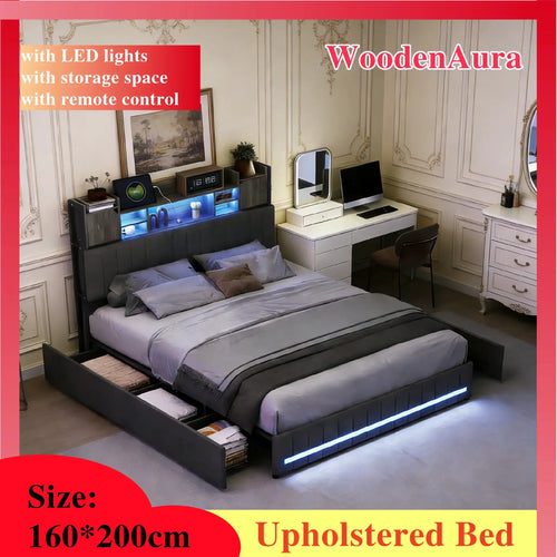 Doppelbett 160x200 cm mit Polsterung und 4 Schubladen