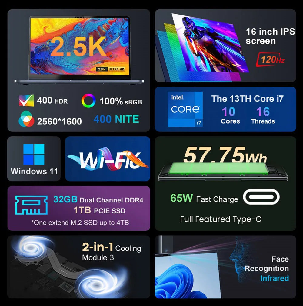 Ninkear N16 Pro Laptop Leistungsstarker Allrounder - 16 Zoll Display 2560x1600 IPS 120Hz