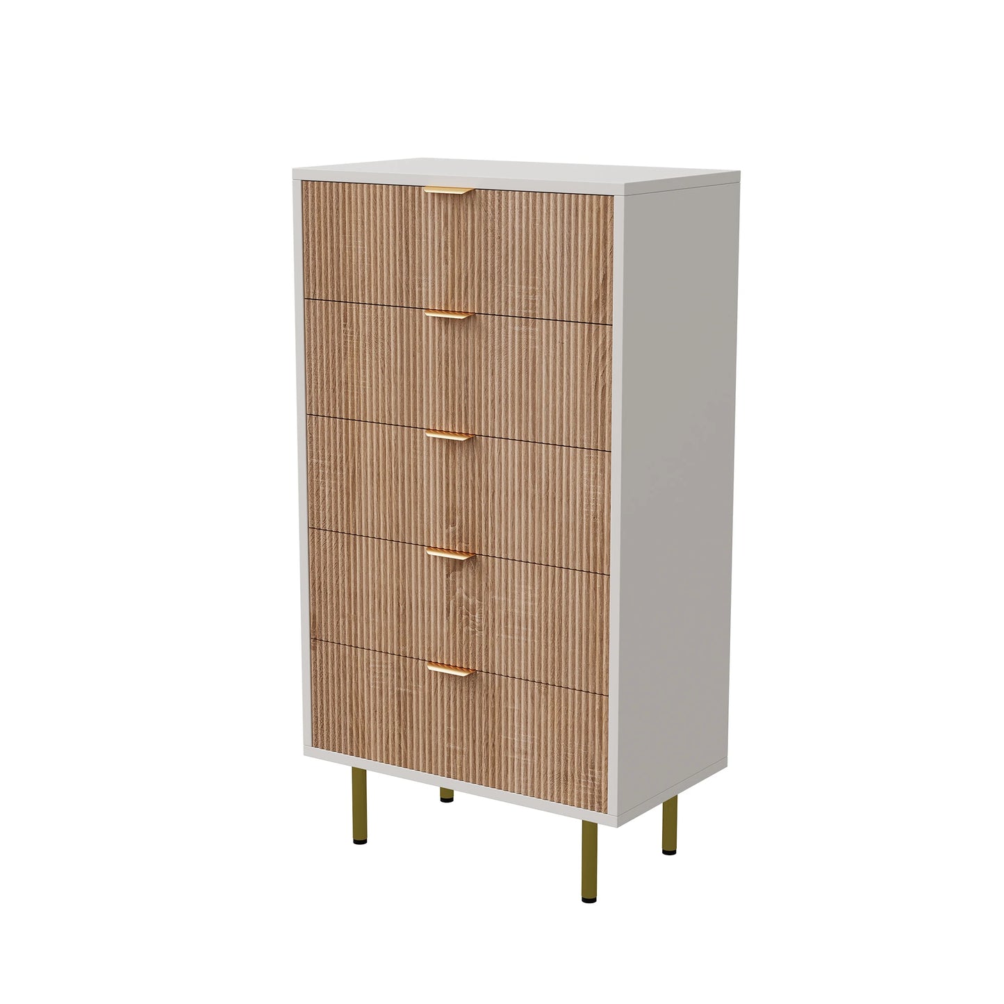 Anajqaqia Nachttisch Massivholz 5 Schubladen Goldene Beine