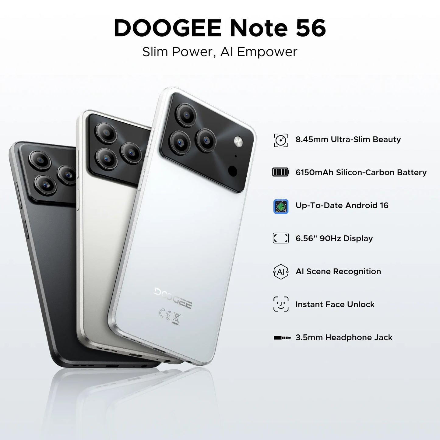 DOOGEE Note 56 Großer Akku - 6150 mAh, 6,56 Zoll Display, 90 Hz