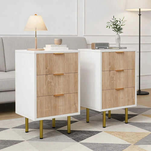 Superaly 40 x 40 x 65 cm, 2er-Set, Nachttisch mit 3 Schubladen, Nachttischschrank, Kommode, Beistelltisch für Schlafzimmer, Wohnzimmer