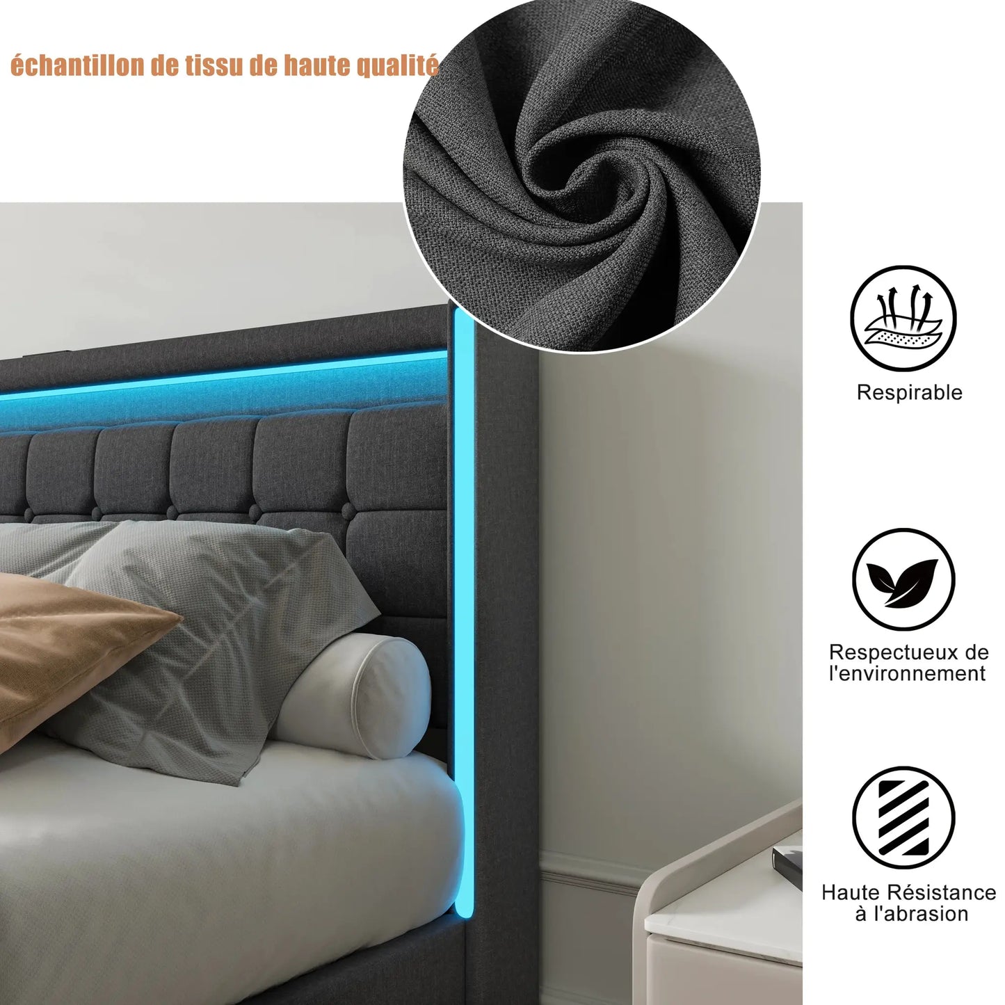Bett 140x200cm Mit 4 Schubladen Und LED RGB Beleuchtung App Steuerbar