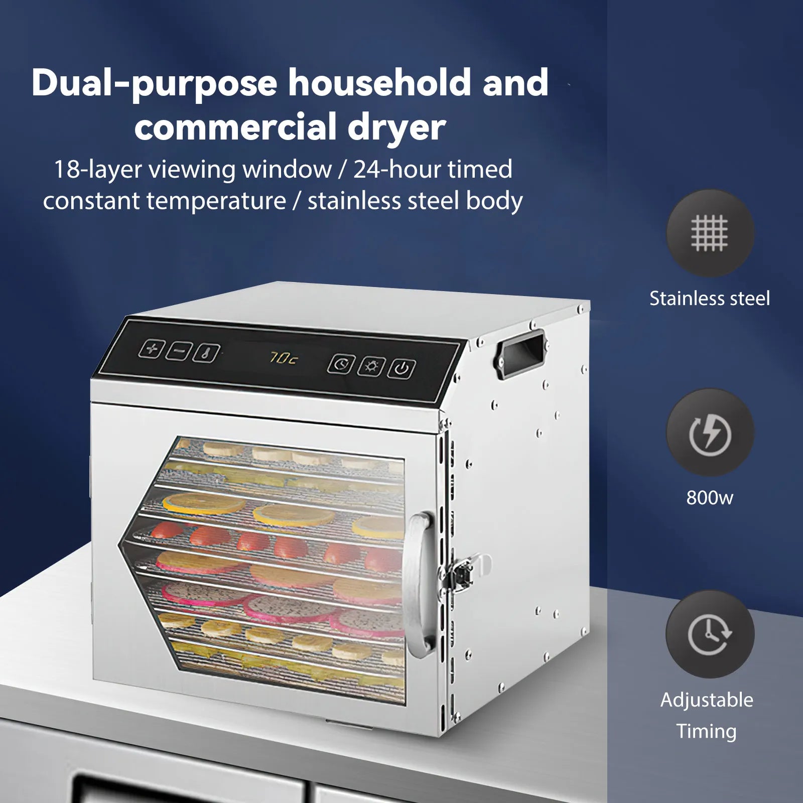 TKKEACE Dörrgerät Edelstahl 8-Fach - Kapazität 8 Tabletts, 800W Kompakt by Golden Bridge Store
