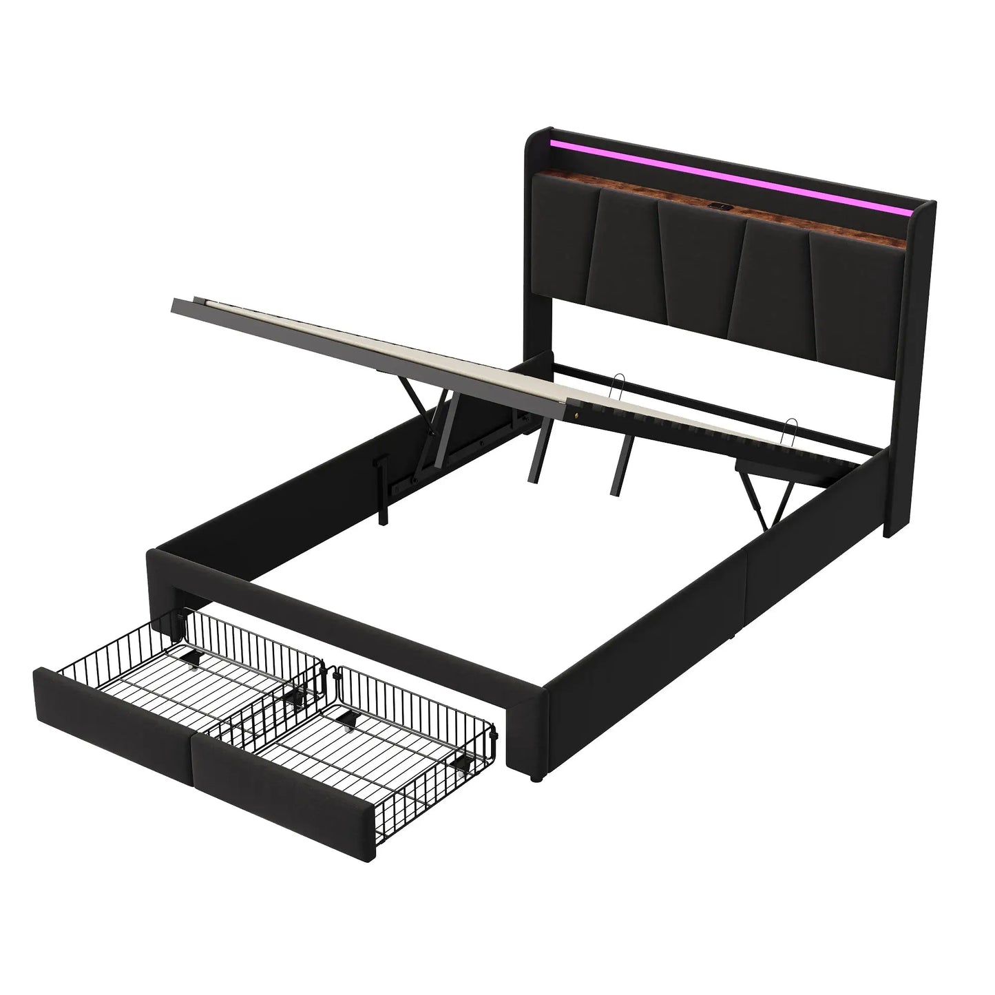 Bett 140x190cm Mit Stauraum Und LED Beleuchtung Mit Ausziehbaren Schubladen