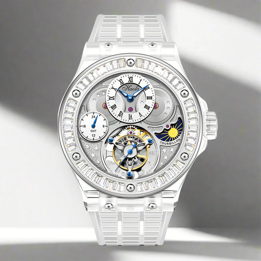 GMT Haofa tourbillon timepiece k9 crystal body sapphire lens day night feature watch