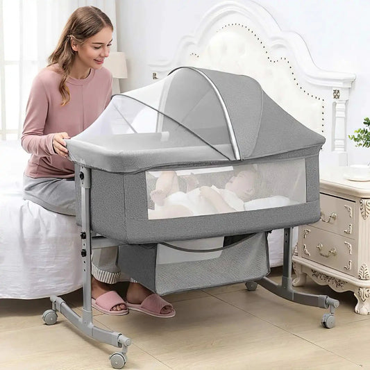Babybett 3-in-1 Mit Moskitonetz Und Rollen Höhenverstellbar