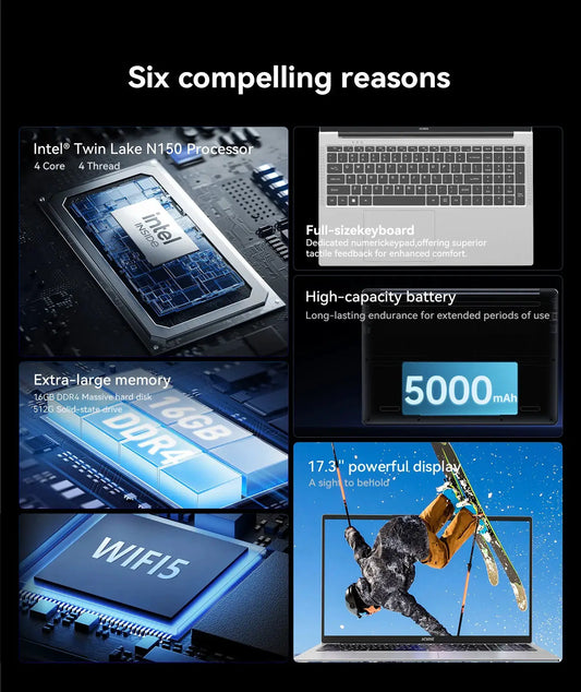Neuer 17,3-Zoll-Laptop 16GB RAM 512GB 1TB SSD Intel N150 Tragbares Notebook Leichtgewichtige Tastatur Windows 11 Pro by Golden Bridge Store