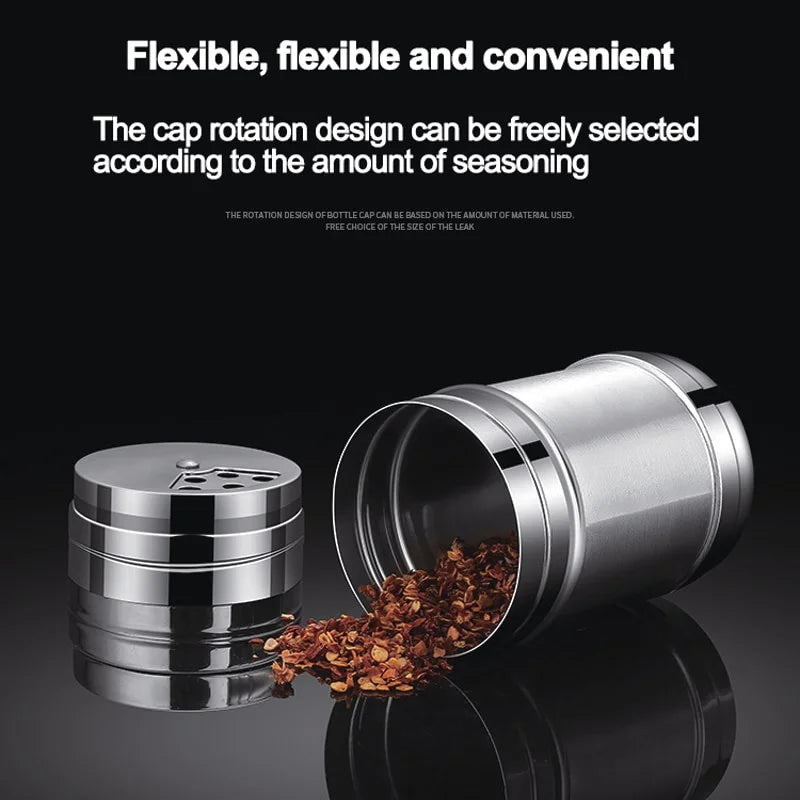 JJYY Salt Sugar Bottle Rotating Cover Multi-purpose Stainless Steel Kitchen Gadgets Spice Pepper Shaker Spice Jar Seasoning Can