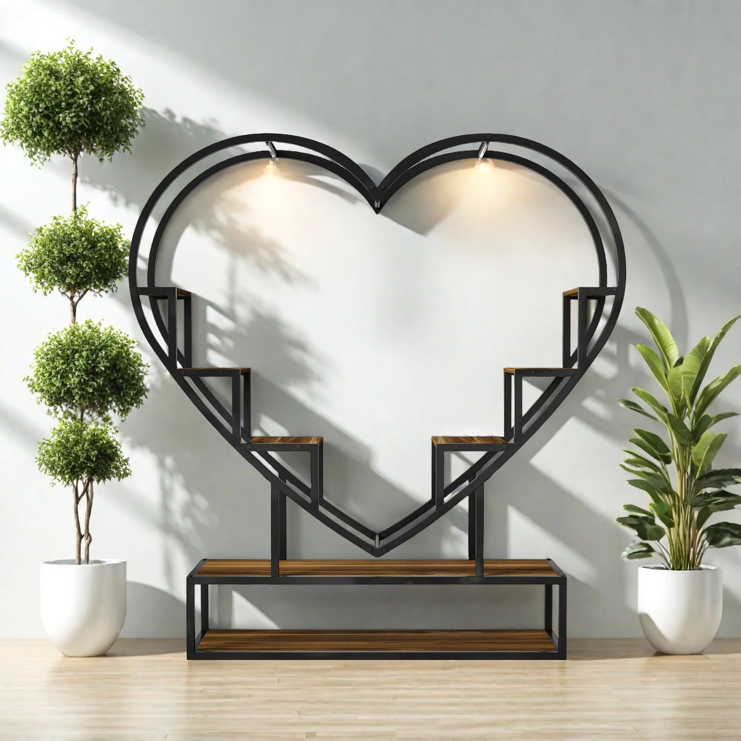 WoodenAura Pflanzenständer 9 Ebenen 138 cm Metallrahmen Holzregal