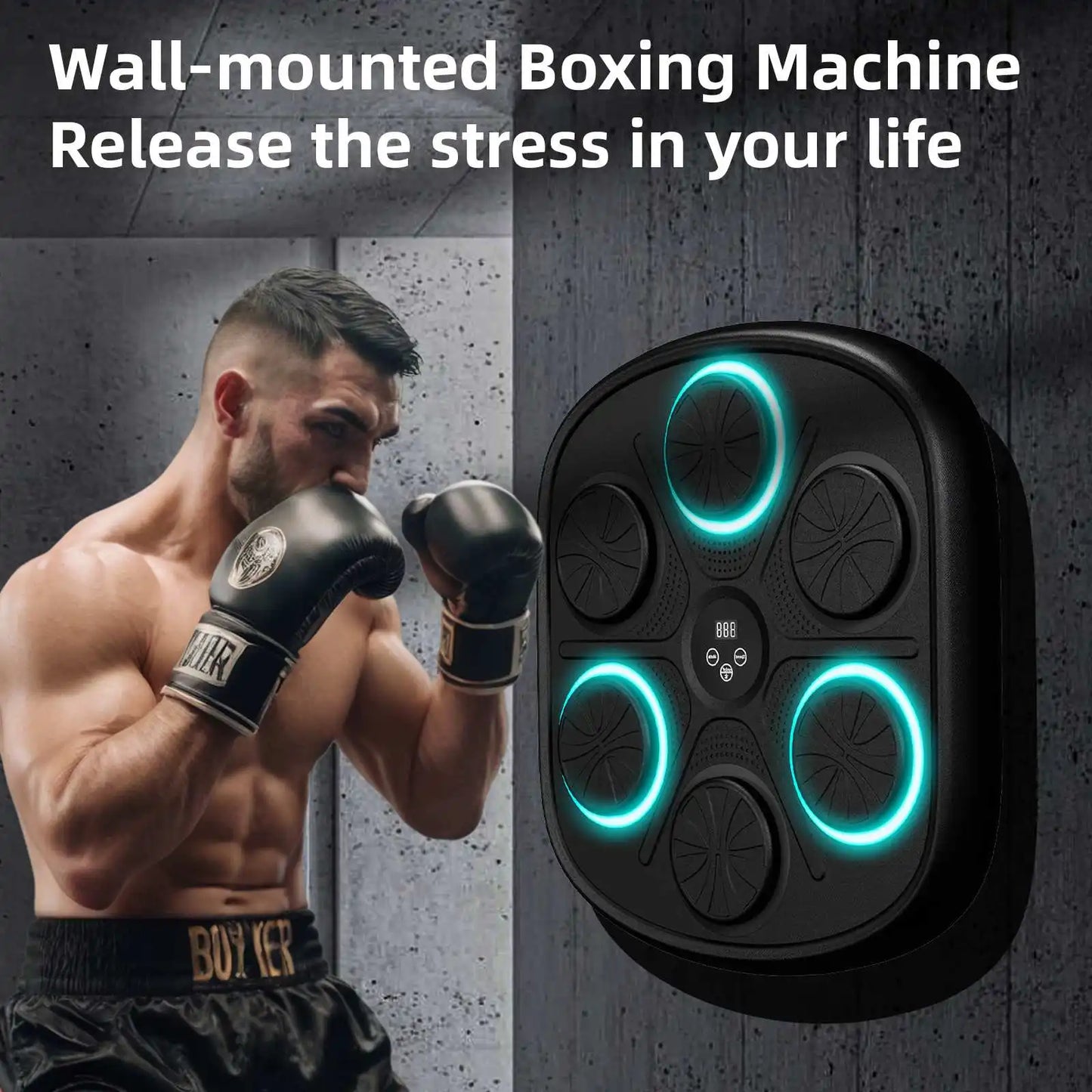 Smart Music Boxenmaschine mit RGB-Rhythmus-Lichtern & Bluetooth - Wandmontiertes Punch-Target, Erwachsene/Kinder-Handschuhe inklusive für Home-Gym