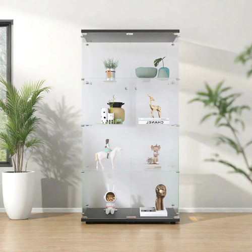 Comanlai Vitrine 4-stöckig Glasregal Doppeltüren Sammlerschrank