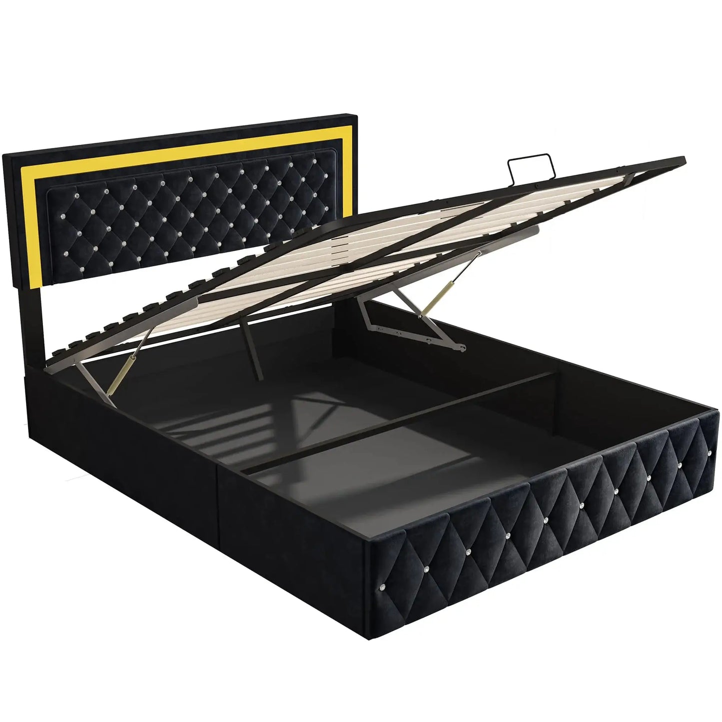 Boxspringbett Mit Hydraulischem Stauraum Und LED Beleuchtung Samtbezug